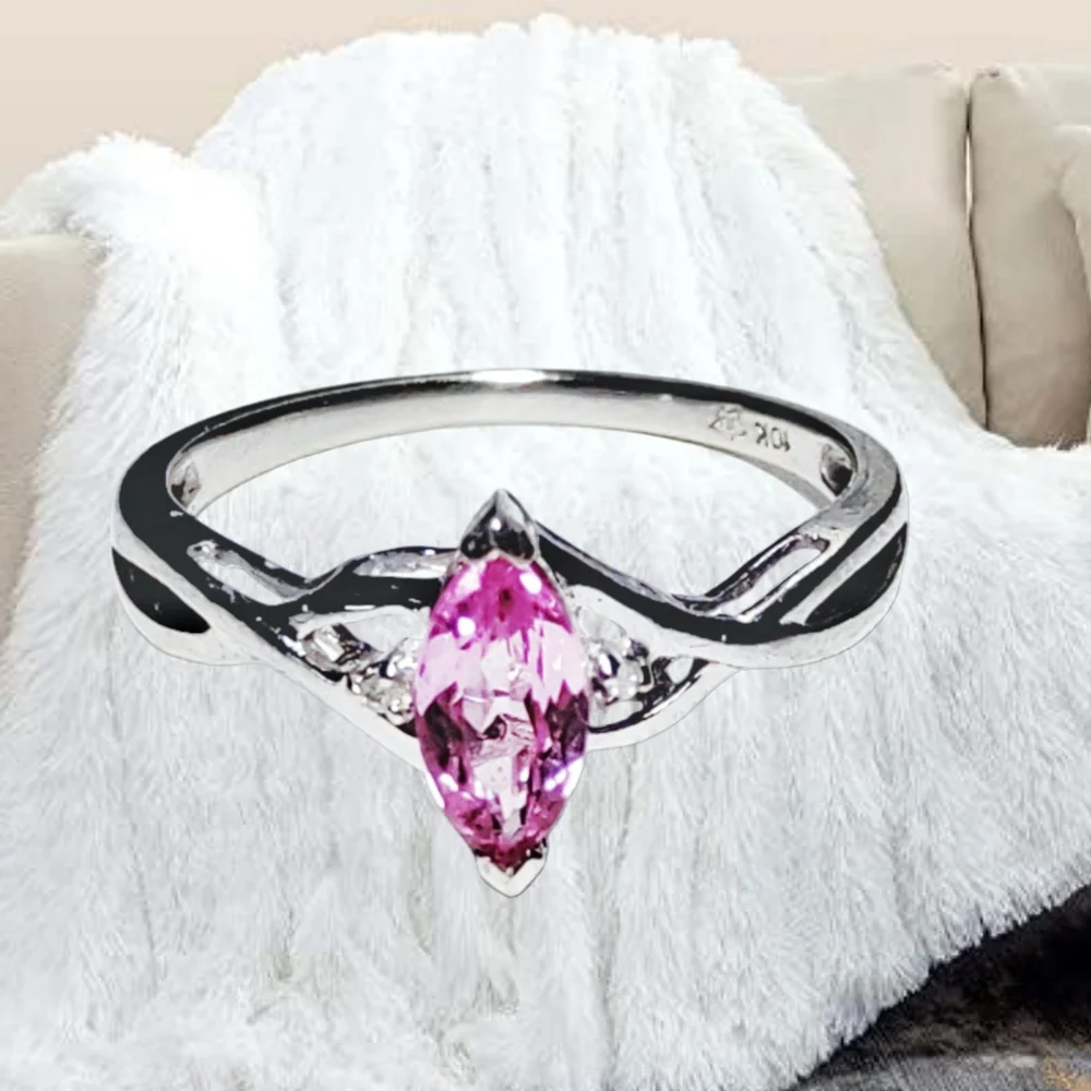 Solid 10K Gold Engagement Ring with Pink Sapphire Gemstone and small Diamonds